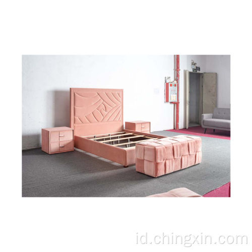 Pink Beludru Bed Fabric Bed Grosir Set Kamar Tidur